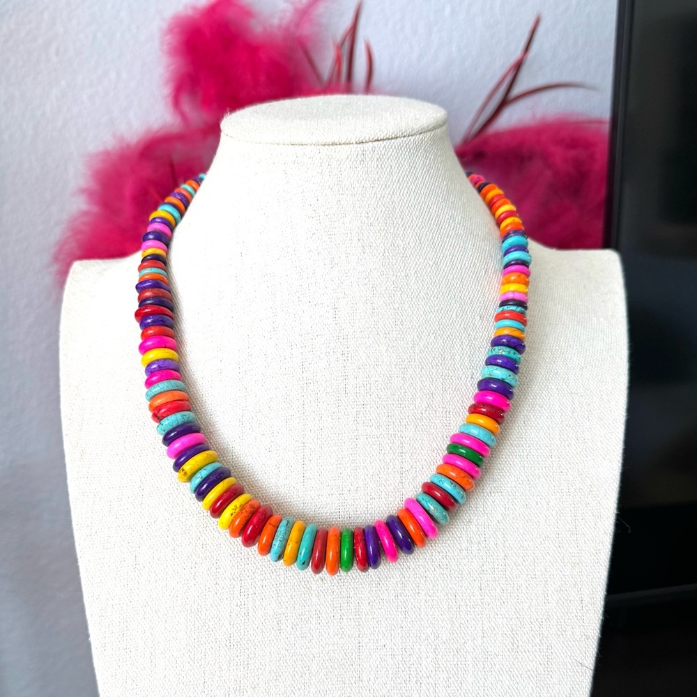 Multicolor Stone and Clay Beaded Necklace - Picture 5 of 7